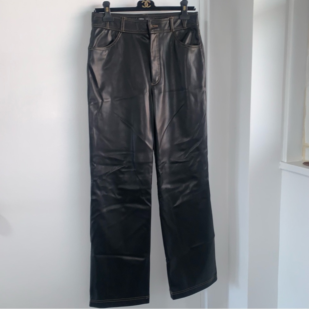 NWOT Zara Leather Pants straight leg high waisted Size M #leather #straight leg